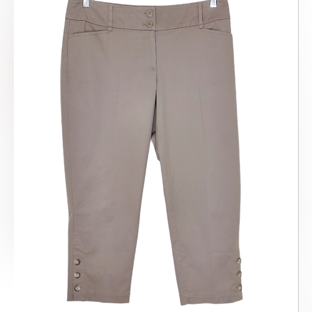 LOFT Women 8 Taupe High Rise Button Detail Curvy Cropped Pants
